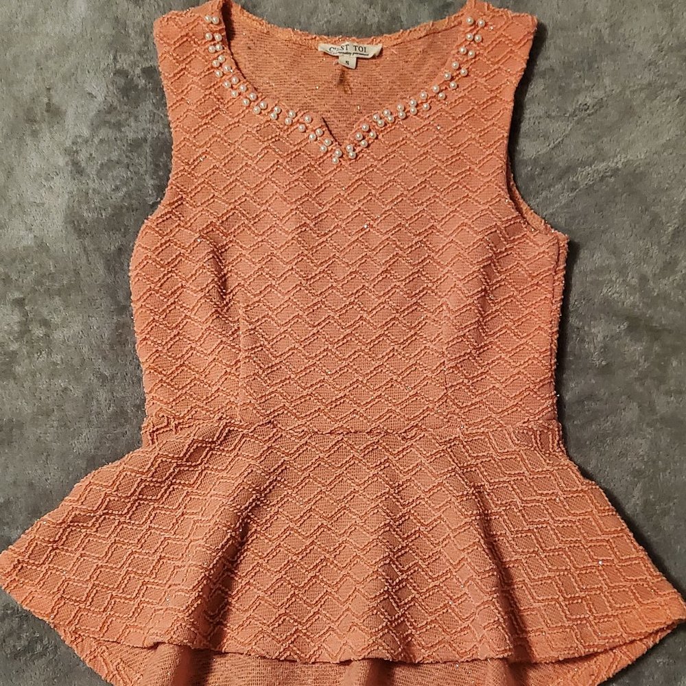 C'est Toi Peplum top w/Pearl Detail